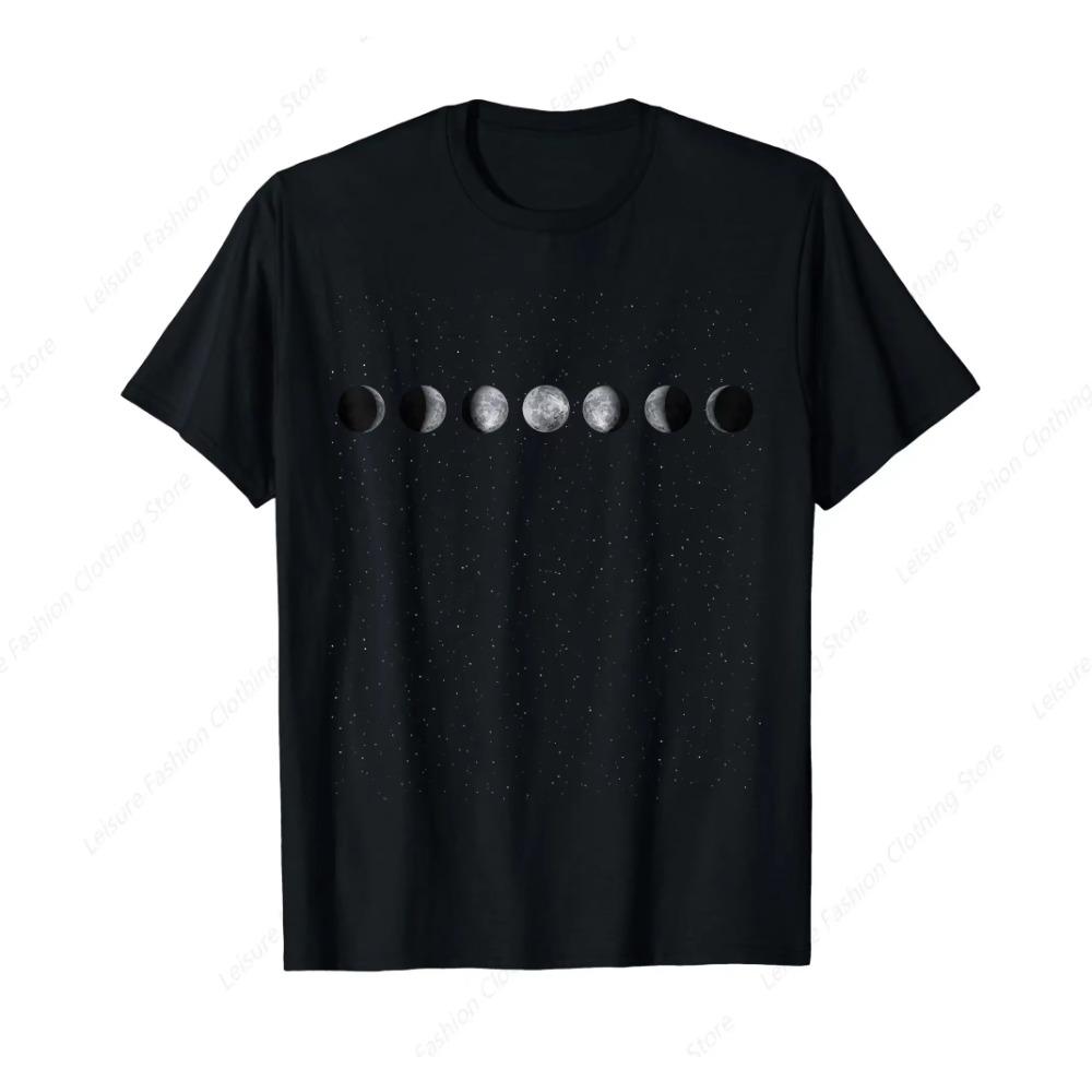 Moon Phases Astronomy T-Shirt Round Neck Short Sleeves  Tee Shirt Tops
