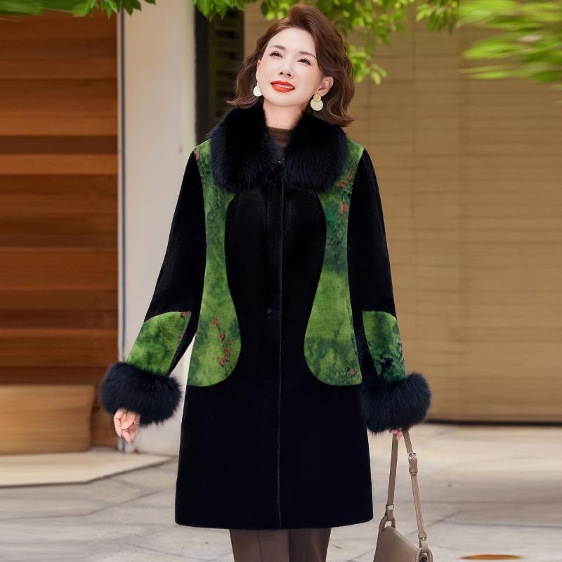 

Winter women s coat noble thickened medium mink velvet coat winter clothing medium and long clothes 5XL [recommended 150-80kg] зелёный