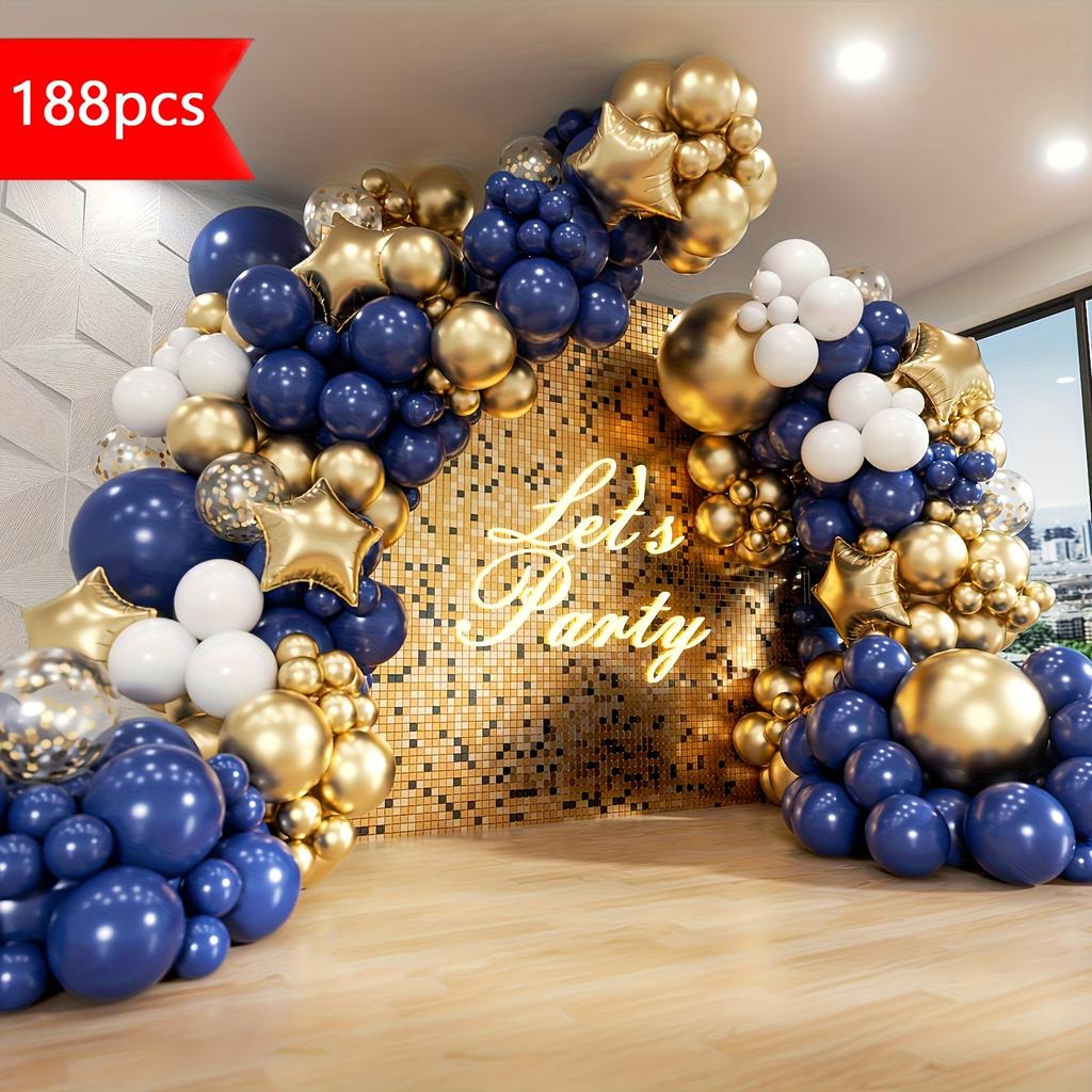 188pcs Navy Blue Balloons Garland White Silver Confetti Balloon Arch Kit Birthday Party Gender Reveal Wedding Decoration Globos