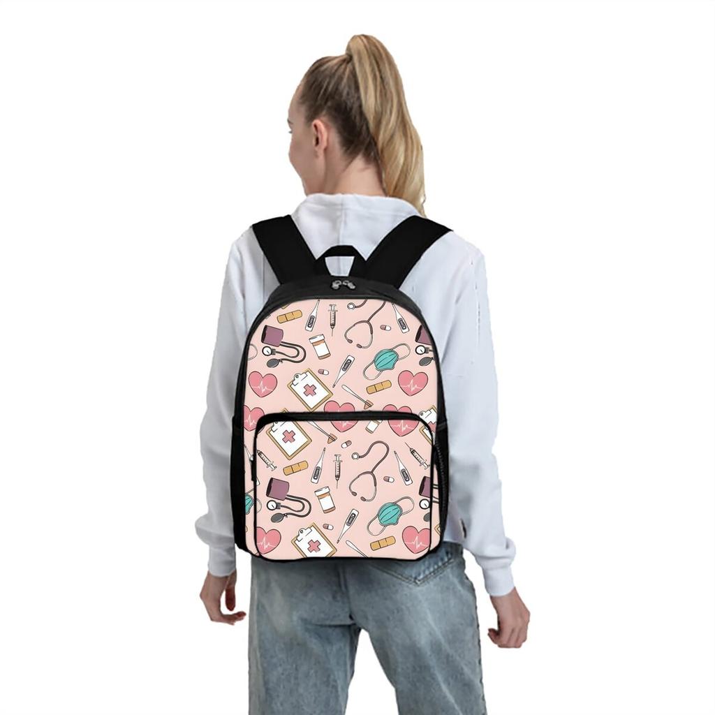 Medical Care Print Square Front Pocket Backpack Large Capacity for Boy/Girls Best Gift 2D  Cartoon Children's School Bag
