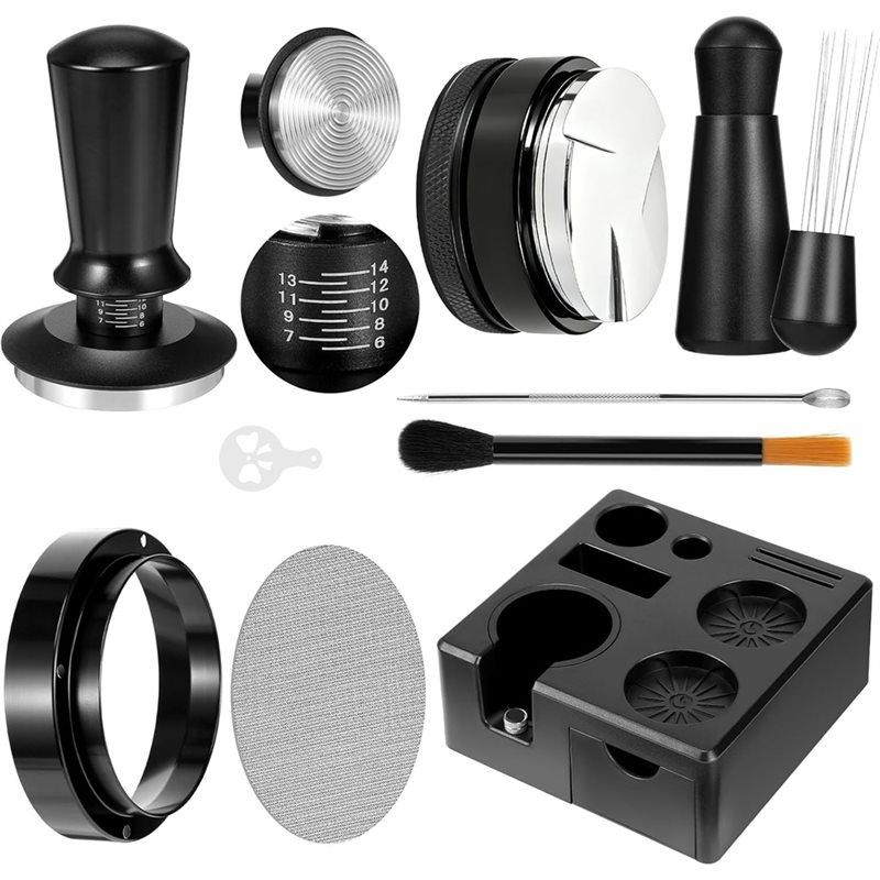 

ABWR-9 PCS Espresso Accessories Kit 51Mm Espresso Tamper Tools Distributor, Stirrer, Dosing Funnel, чорний