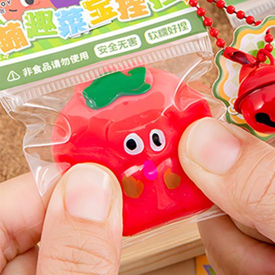 Cartoon Vegetable Squeeze Toy with Bell Ball Chain Stress Slow Rising Vegetable Sensory Fidget Toy Keychain Hanging