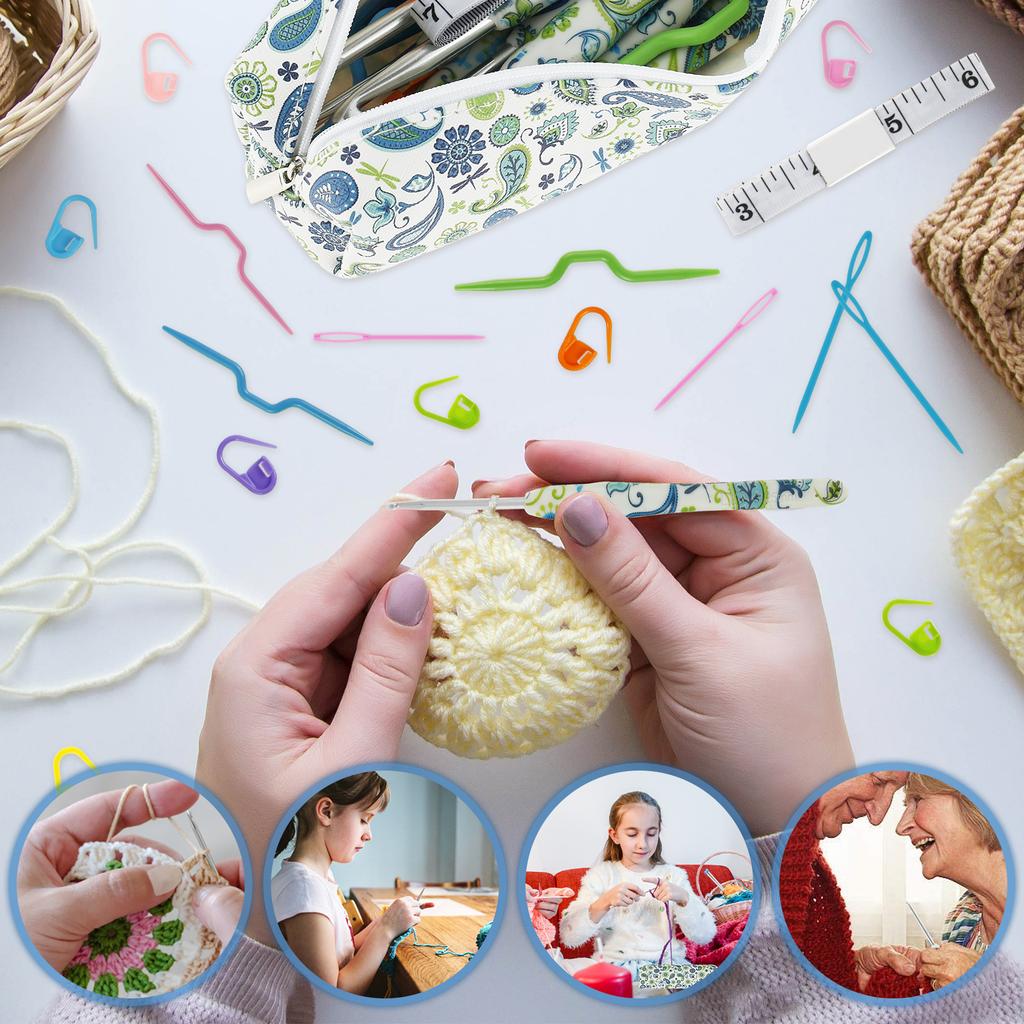43Pcs Crochet Hook Set with Bag Cashew Pattern Crochet Hooks Ergonomic Crochet Needle DIY Crafts Complete Crochet Accessories