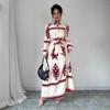 2025 Autumn/Winter European & American Print Lace-Up Long Sleeve Dress