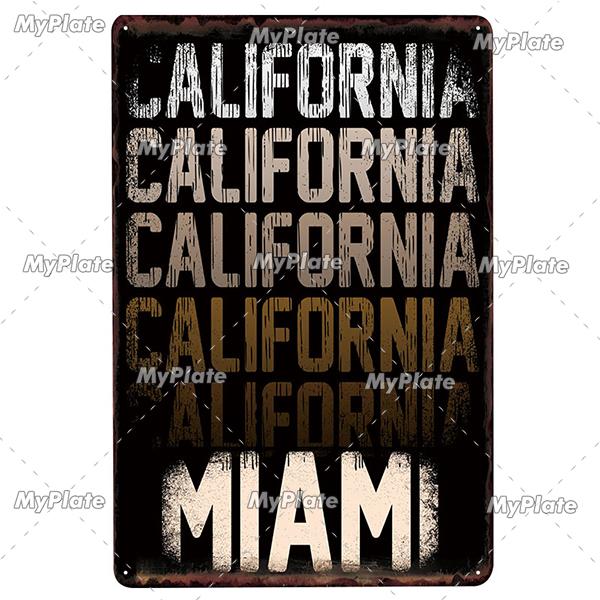 [MyPlate] SUMMER Vintage Metal Sign Tin Sign Wall Decor For Bar Beach Plaque Pub Club Poster Wall Decor Hawaii/California/Miami