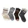 Women's Color-blocking Retro Mid-calf Wool Socks for Autumn and Winter, and Warm Cashmere Pile Socks for Winter