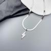 Unisex Silver White Lightning Pendant with Mother-of-Pearl On Snake Bone Chain Necklace