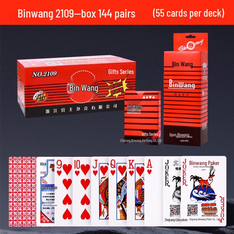 Set of 144 Genuine Binwang 2109/2110 Poker Cards - Thickened, Red and Blue Combo, Paper Cards for Adults.
