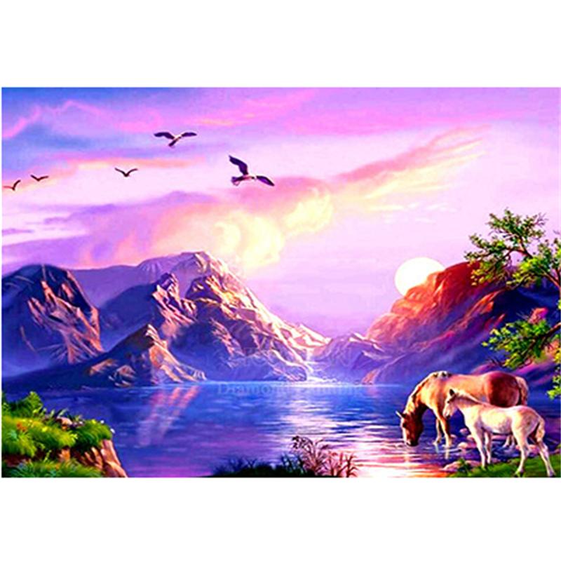 HUACAN Full Square Diamond Painting Sunset Scenery 5D Embroidery Landscape Home Decoration Diamond Art Mosaic Handmade