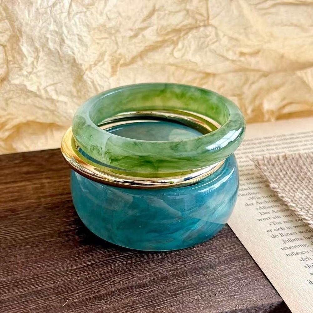 3Pcs Smudged Round Bracelet Wide Design Geometric Bangles New Resin Alloy Bangles Set Jewelry