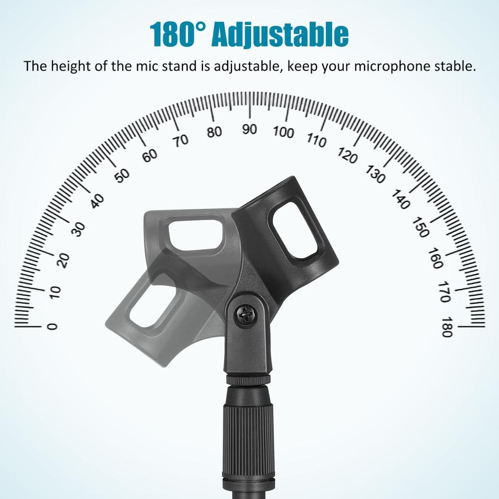 KALLORY Microphone Stand Desktop Round Base Adjustable Height 26-36cm Microphone Clip Included Lightweight Space-Saving Black