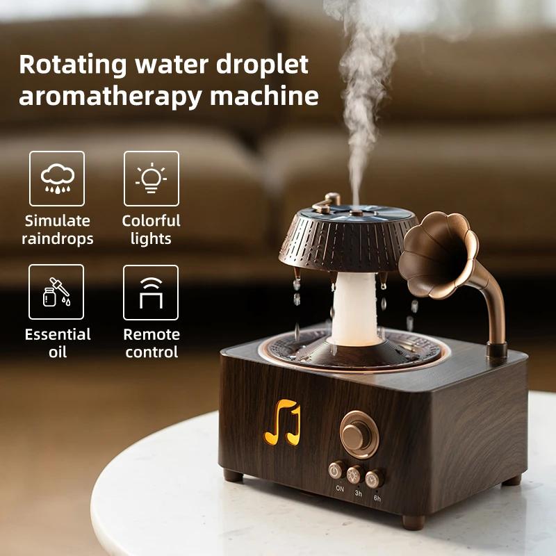 250ml Rotating Raindrop Air Humidifier Music Box Phonograph Gramophone Aromatherapy Humidifier Essential Oil Fragrance Diffuser UK