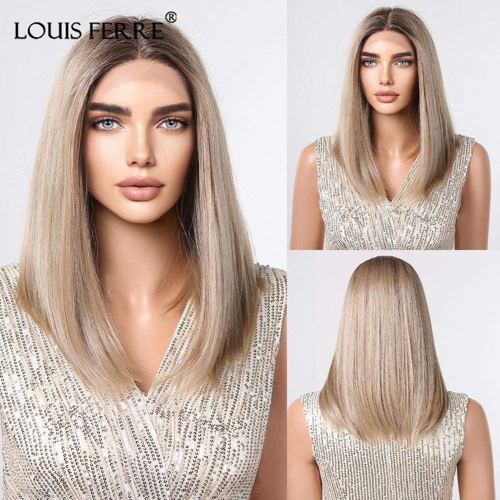 LOUIS FERRE 13x6 Lace Front Wigs Long Straight Hair Black Brown Wigs Daily Use Party Wig for White Women Synthetic Heat Resistant