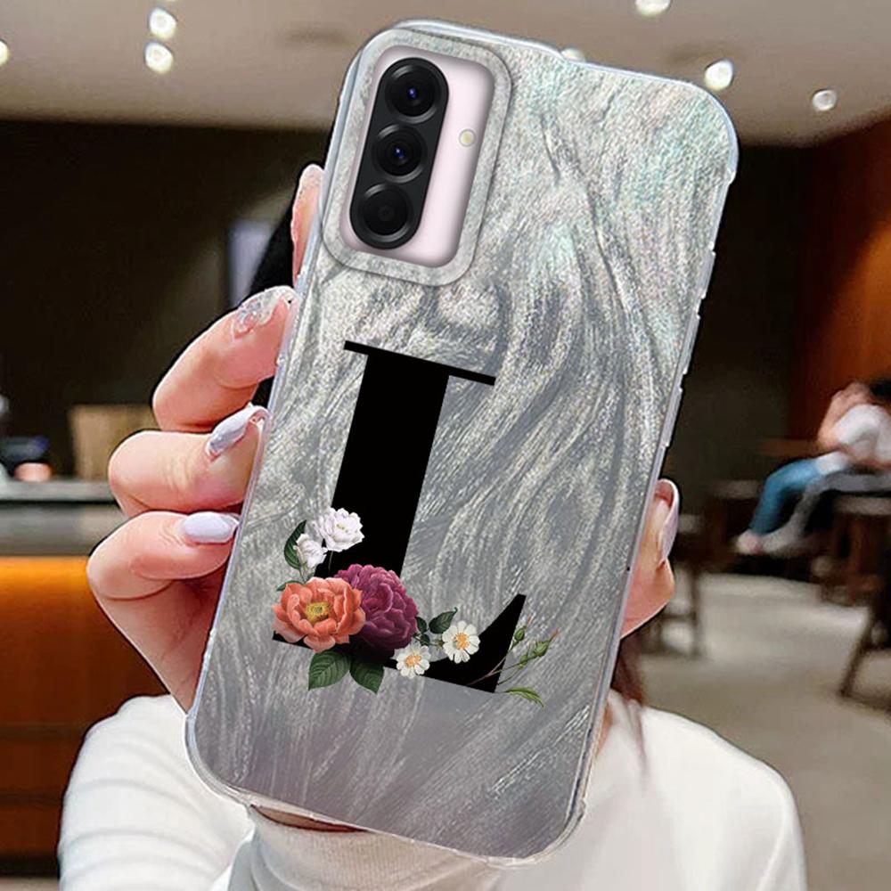 

Черный A-Z Буква Цветочный градиент Для Samsung A56 A16 A26 A36 A15 A25 A35 A55 S24 S25 Plus Чехол для телефона Крышка Силиконовый Прозрачный Бампер Жесткая ПК Задняя крышка Samsung S25 Ultra белый