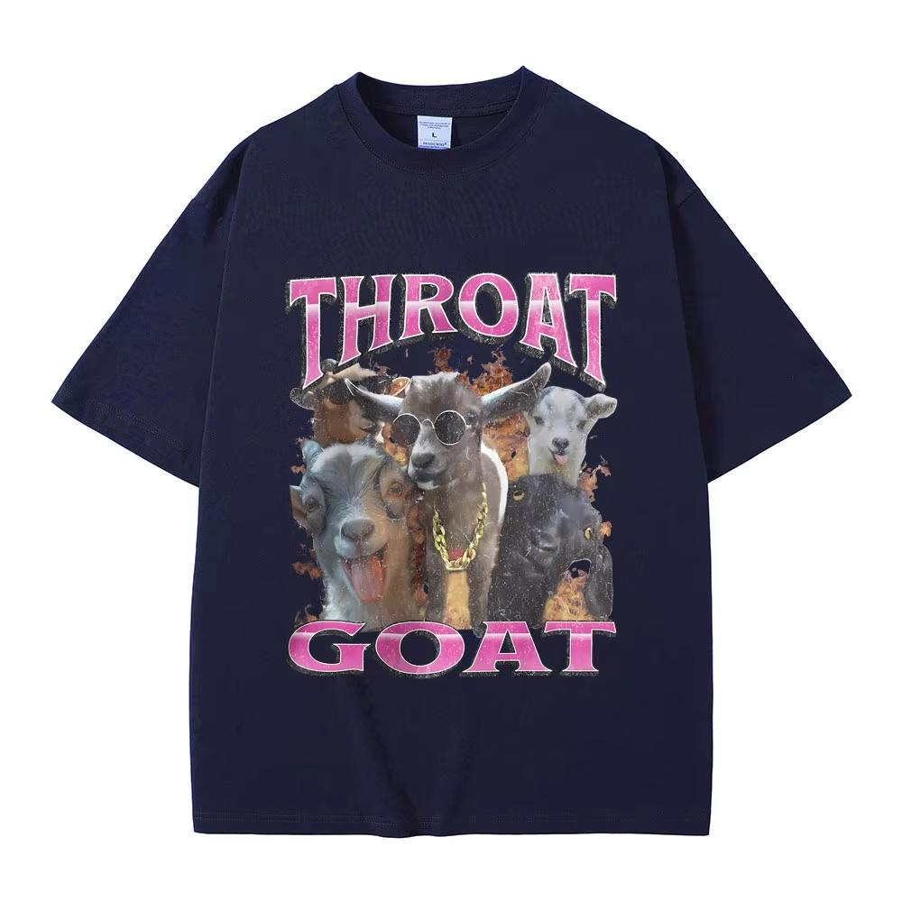 Throat Goat Funny Goat Meme TShirt Unisex Women s Retro Hip Hop Graphic Tee YK Streetwear Casual Cotton Short Sleeve Tops S
