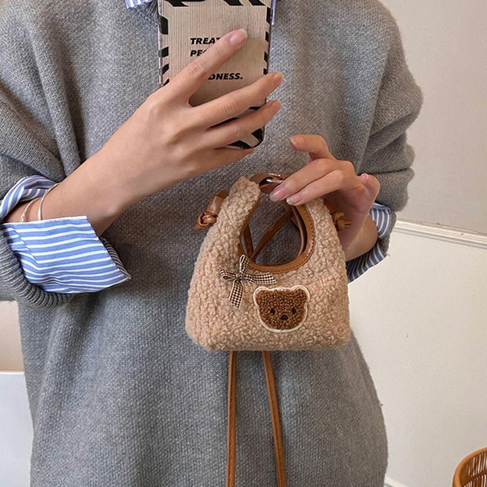 Cute Plush Crossbody Bag Cartoon Mini Shoulder Bag Creative Bear Bow Handbag  Kids