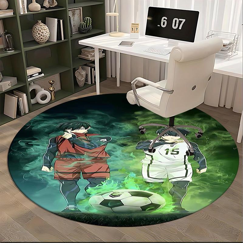 1pc Anime Soccer Player Design Round Carpet - Office Chair Mat, Non-Slip Rug for Home Decor, Seasonal Gift, Suitable for Office, Living Room