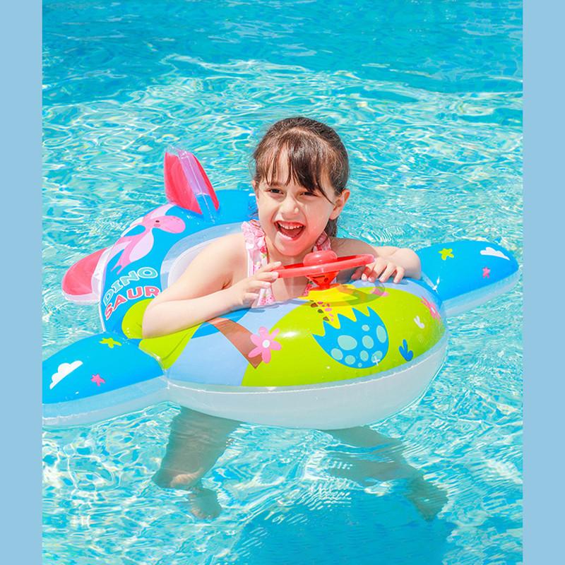 Eco-friendly Pvc Material Cartoon Inflatable Bottom Steering Wheel Boat For Children Swim Seat Ring Infant Toddler Aircraft Boat Float Ring