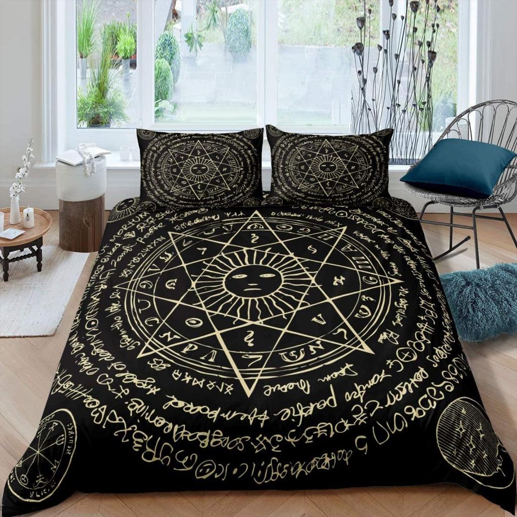 Comforter Sun Moon Queen Bohemian Black And White Print Yin Yang Comforter Galaxy Star Twin Bedding Set