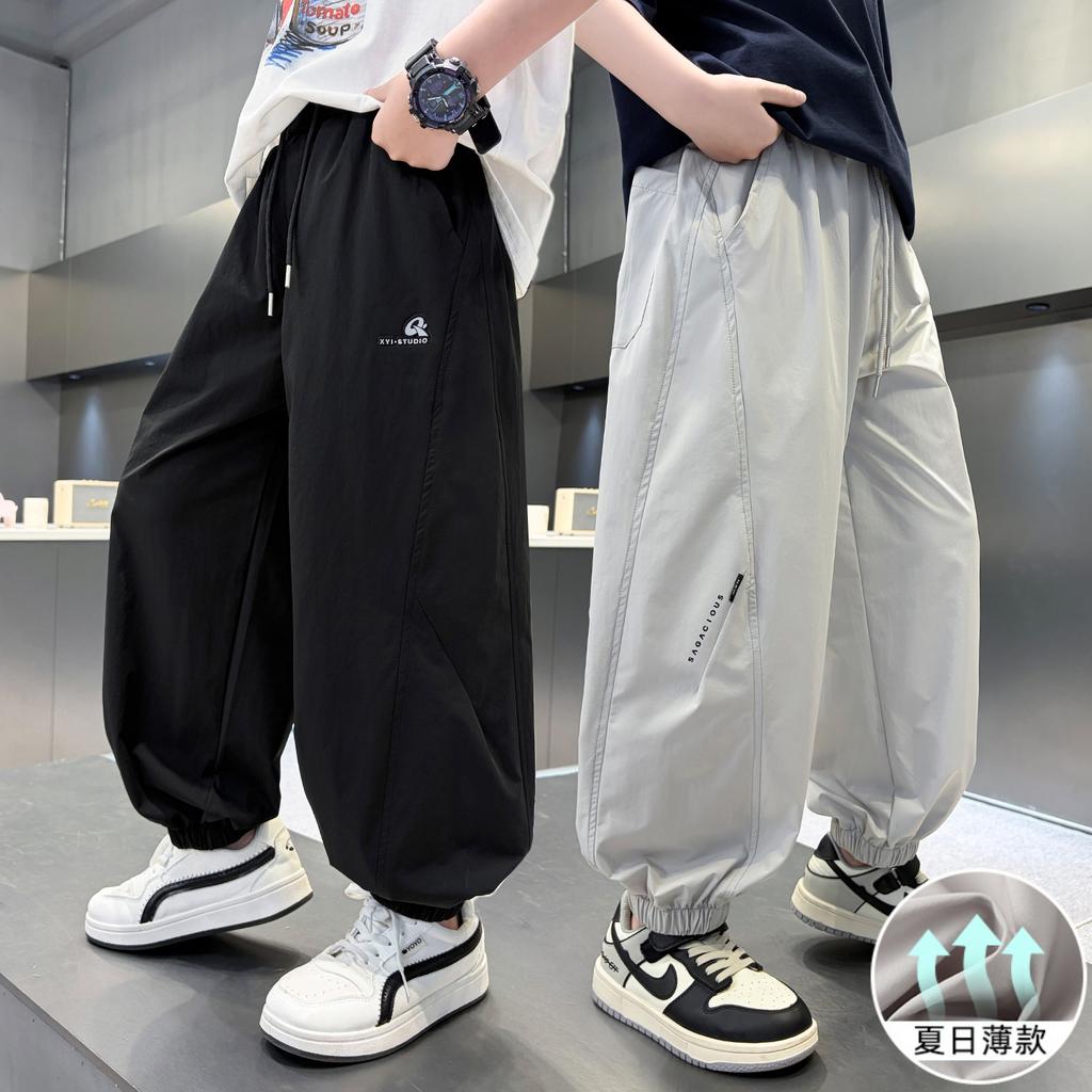 Boys' cool quick drying pants summer 2026 new children's summer pants breathable mid size children's leg tied pants