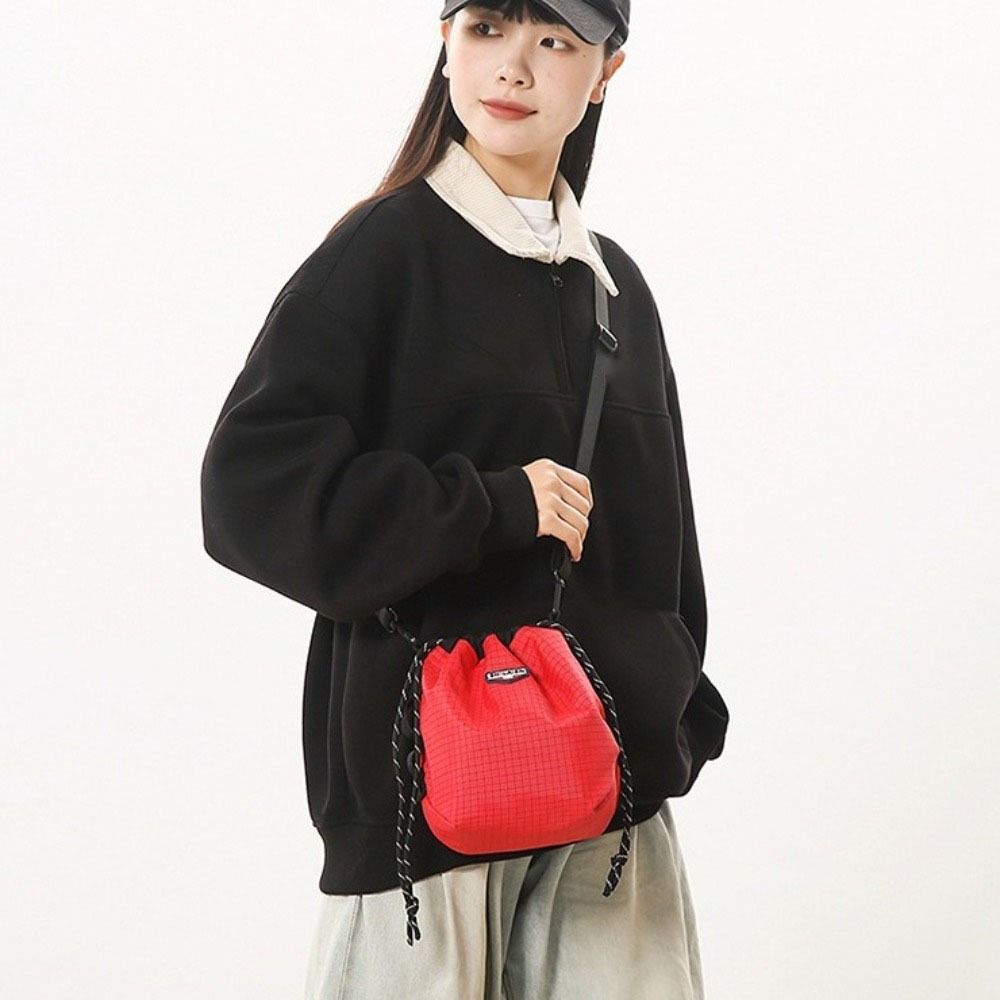 Large Capacity Sports Crossbody Bag Lightweight Canvas Shoulder Bag Drawstring Bucket Bag  Unisex