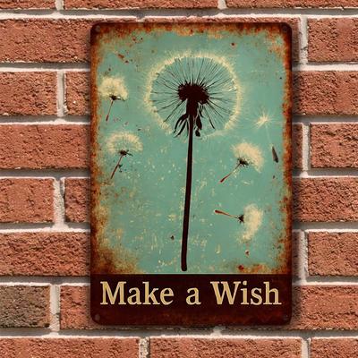 One Wishing Dandelion Metal Plaque Vintage Iron Wall Art Inspirational Floral Decoration for Home Garden Cafe Gym