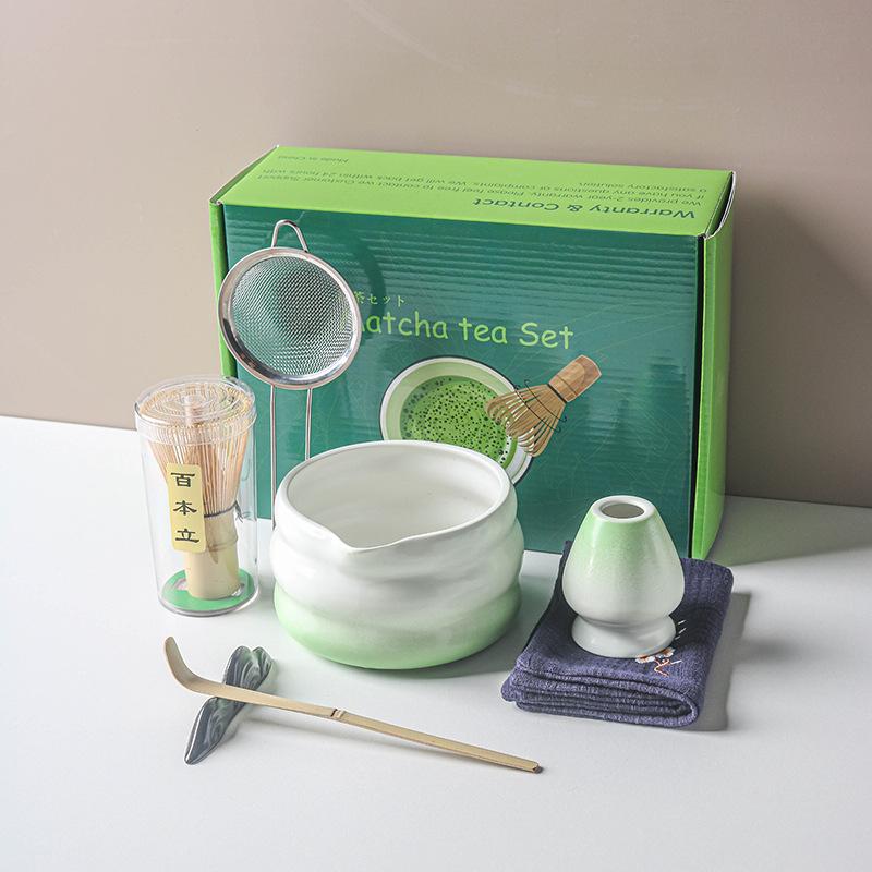 Set Matcha Japonez 1-7 BUC cu Bol Ceramic, Tel de Bambus pentru Matcha și Linguriță pentru Ceai pentru Unelte și Accesorii DIY pentru Prepararea Ceaiului