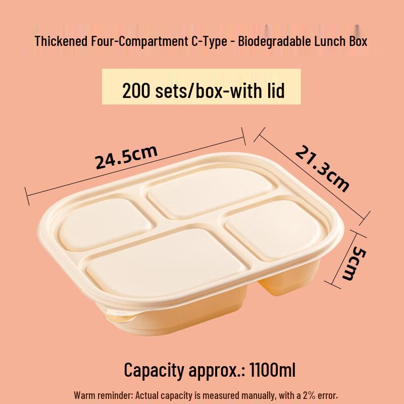 ZISIZ 1000ml Disposable 4-Compartment Meal Box