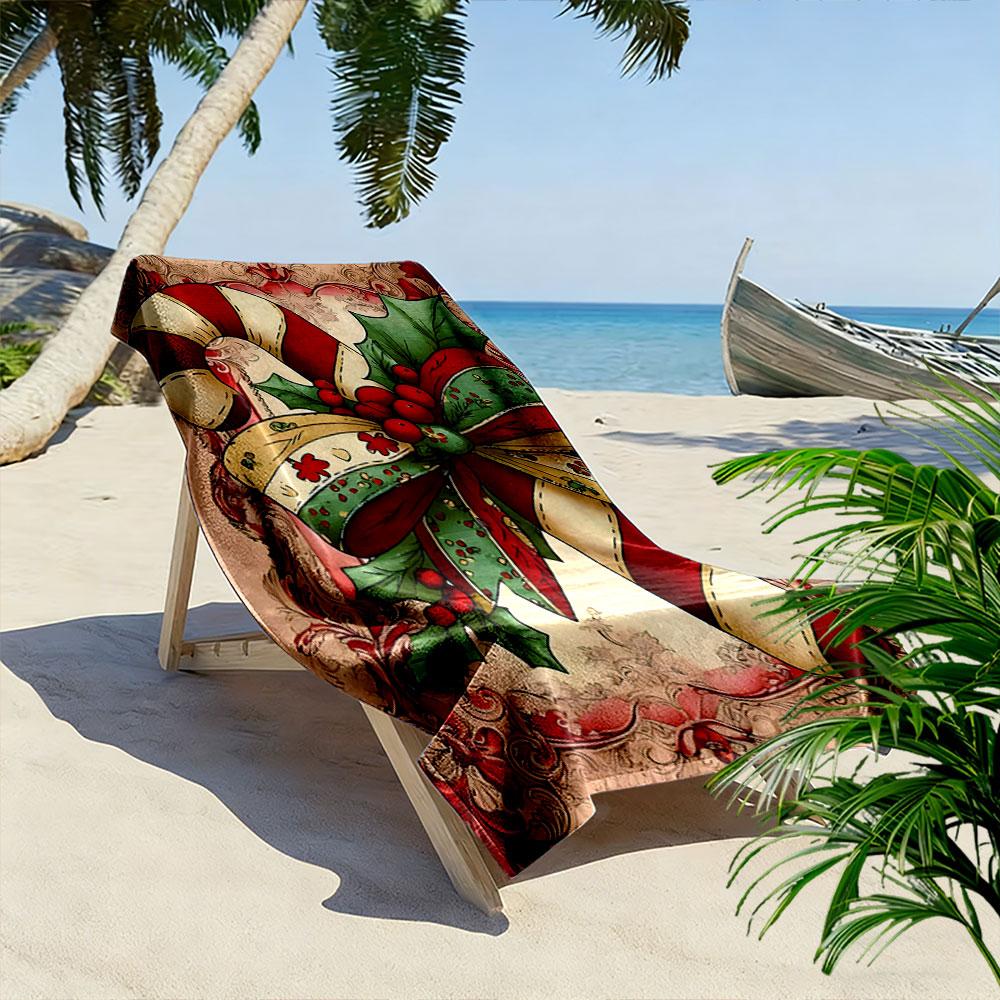 Festive candy cane elegance Print beach towel, quick drying, suitable for travel, outdoor sports, jogging, the beach and swimming, gift