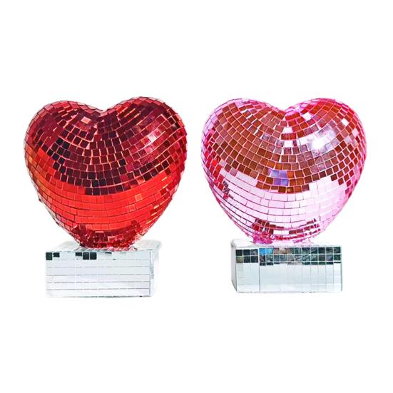Figurka Serce Disco Błyszczące Czerwono-Różowe Serce Kształt Centralny Element Stołu Romantyczne Odbijające Lustro Disco Serce na Walentynki Rocznicę Ślub
