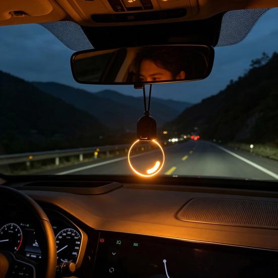 Bulb Car Charm Creative Car Hanging Light with Motion Sensor Rechargeable Retro Rearview Mirror Decoration Warm Glow Ambient Light for Night Driving