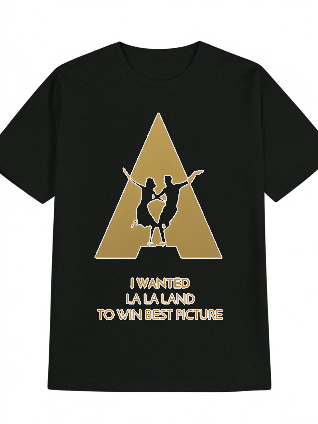 

Casual Crew Neck T-shirt with I Wanted La La Land to Win Best Picture Graphic - Black XXXL