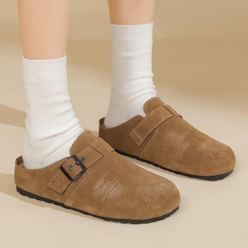 

Модные балетки Женские мюли Обувь Модная вышивка Осень 2025 Новые тапочки Дизайнерские сандалии с ремешком на пятке Пряжка Замша Zapatillas De Mujer 40