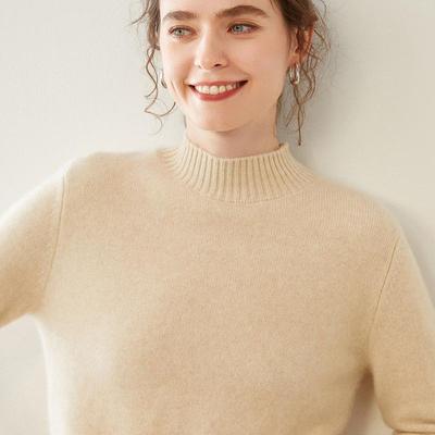 Damen 2024 Herbst/Winter Kaschmirpullover: Halbhoher Kragen, Dick, Locker, Einfarbig, Langärmiger Strick