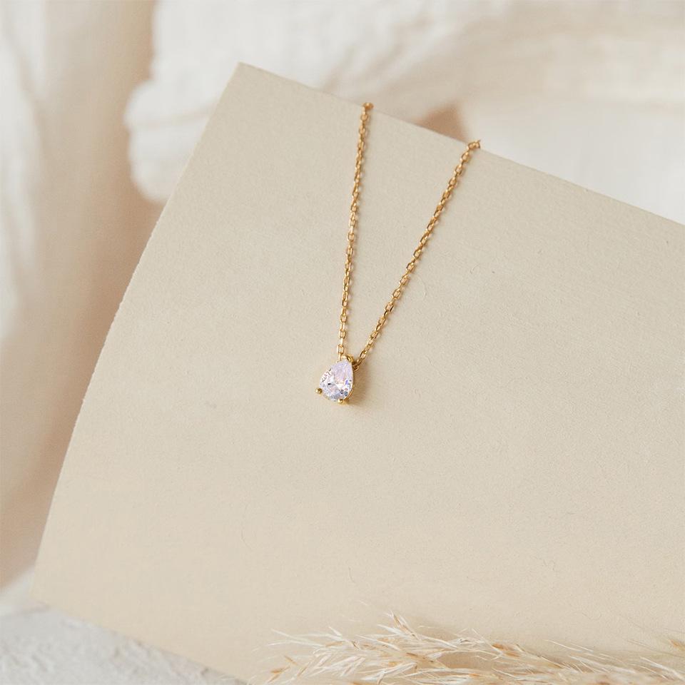 Teardrop Pear-Shaped Zircon Necklace, Titanium Steel with December Birthstone, Non-Fading Vacuum-Plated Jewelry