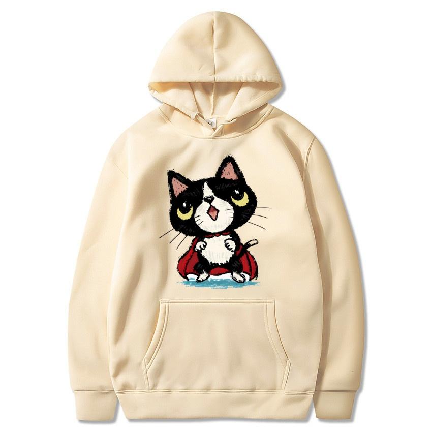 Autumn and winter cat cartoon printed hoodie classic style college style men's and women's pullovers daily fashion warm hoodie