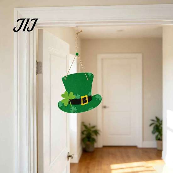Decorative Clover Wooden Board St. Patrick's Day Door Sign, Luck Green Hat Themed Hanging Shamrock Ornament Plaque, Ornaments for Holiday Front Porch