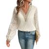 Dámský top s V-výstřihem, krajkový šifonový, módní, elegantní, s dlouhým rukávem, tričko, halenka