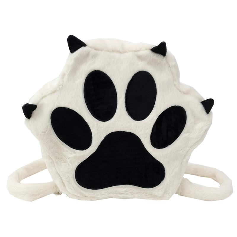 Paw Shape Cats Backpack Plush Large Capacity Embroidered Shoulder Bag Students
