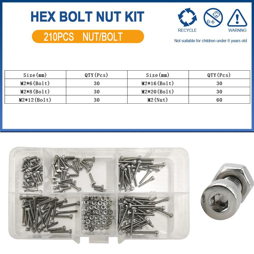 

Набор болтов и гаек из нержавеющей стали 304 M2 M3 M4 M5 M6 с шестигранным углублением под ключ, набор болтов с шестигранной головкой и гаек, набор ассортимента