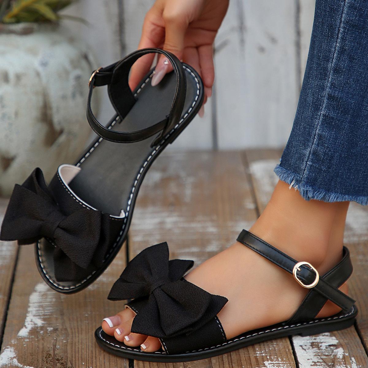 

European and American style casual flat round-toe sandals for women, floral slip-on open-toe beach casual sandals 36