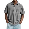 Men's Summer Solid Color Button Pocket Lapel Loose Raglan Short Sleeve Top