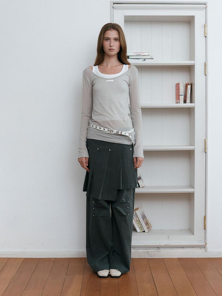 Asula Atypical Rivet Pleats Skirt (Charcoal)