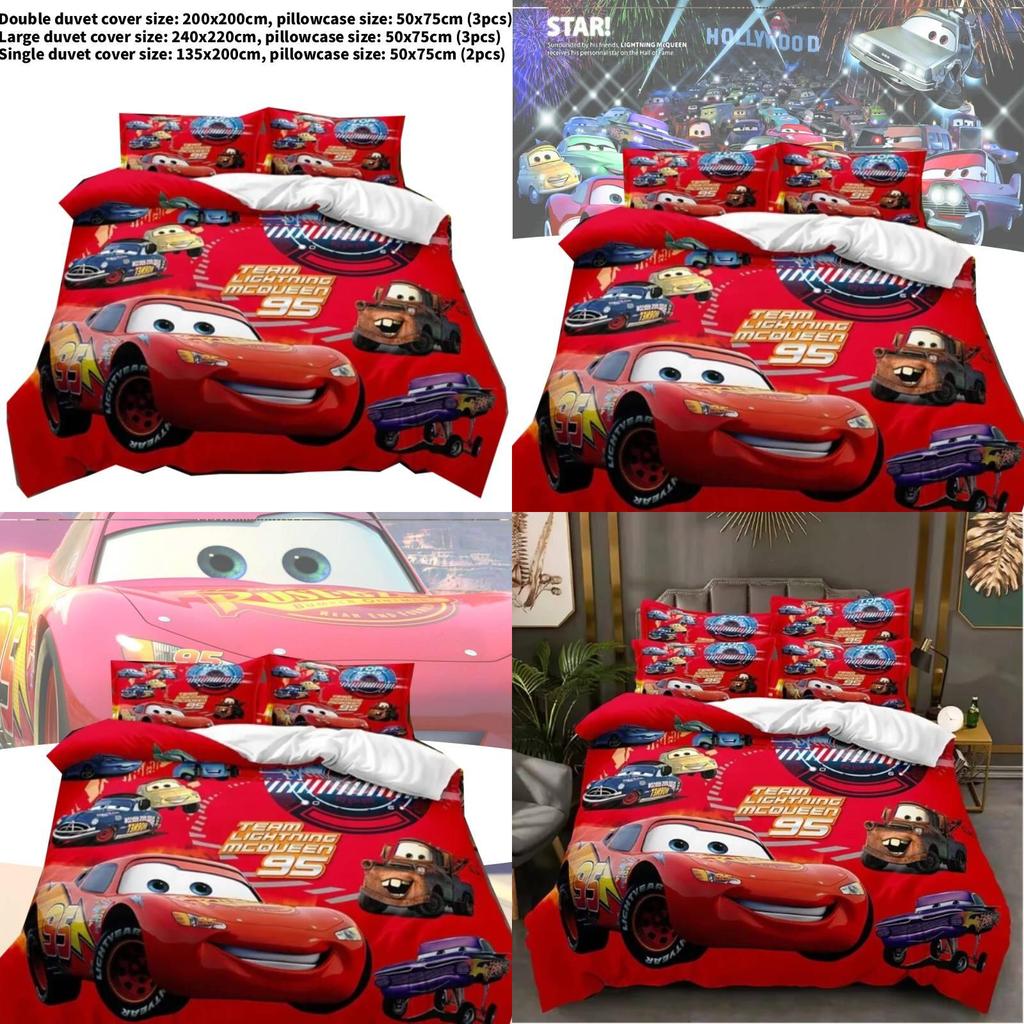 Cars Lightning Mcqueen Bedding Set With Active Dye Printing Modern Style For Kids Bedroom Decor