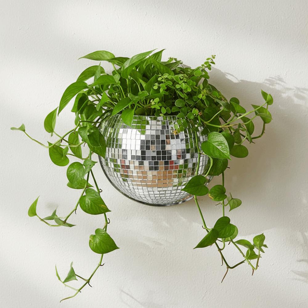 Acrylic Mirror Finish Wall-Mounted Disco Planter Half Sphere Decorative Hydroponic Plant Container Shining Disco Wall Vase