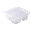 Round Transparent Disposable Fruit Box with Dividers and Lid for Fresh Slices and Salad Platter.