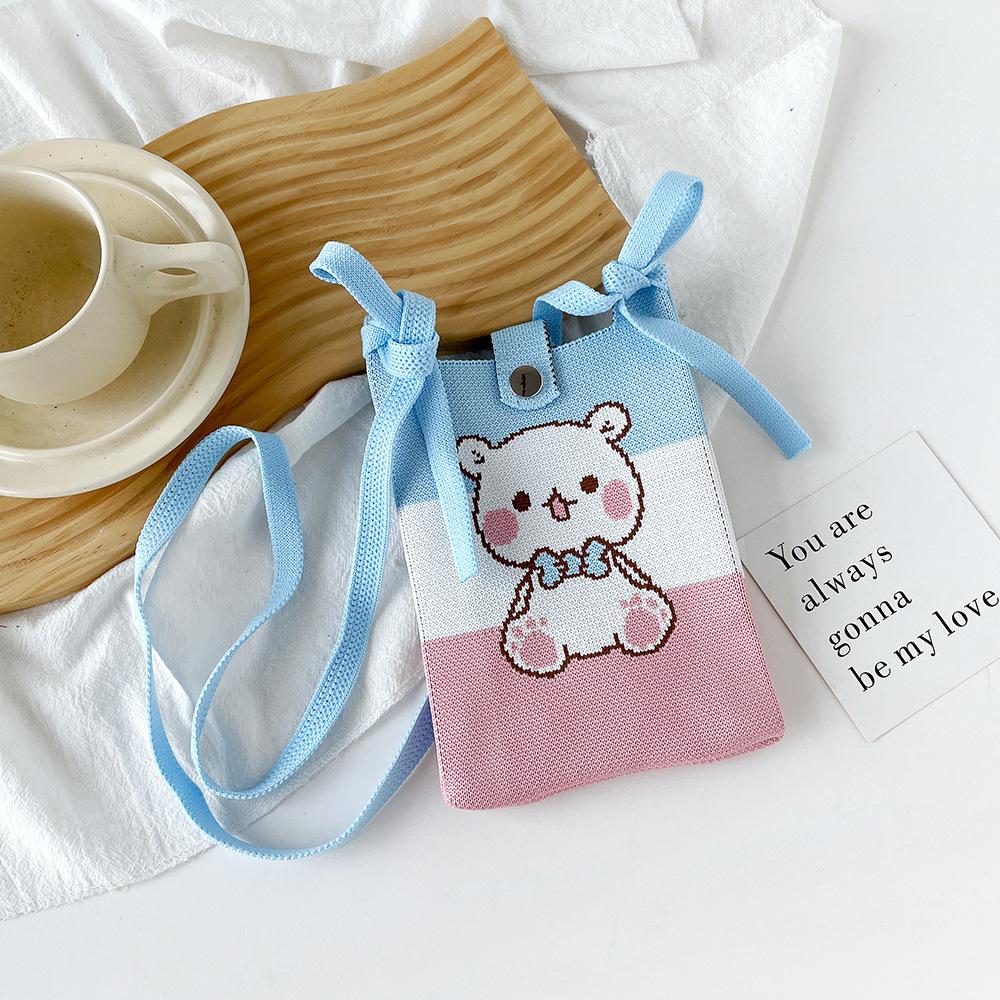 Cute And Sweet Knitted Mobile Phone Bag Shoulder Crossover Handheld Premium Mini Small Bag Mobile Phone Bag