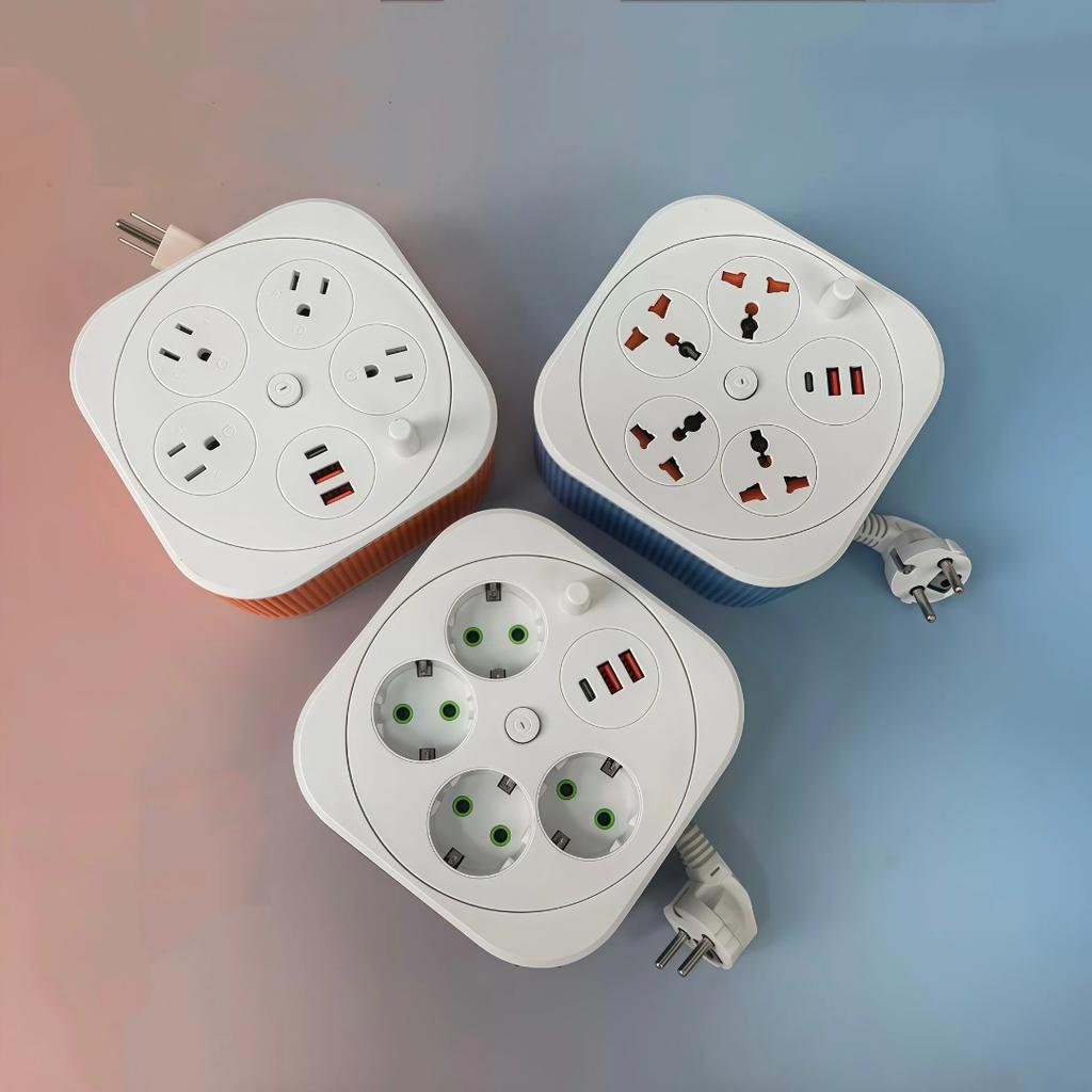 Retractable USB Power Strip – Square Portable Extension Cord with 2-Meter Cable, Multi-Socket Charging Station