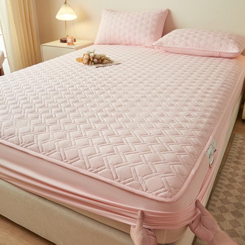 Class A maternal and infant grade solid color mattress three-piece set, cotton padded dust cover, washed cotton non-slip mattress cover