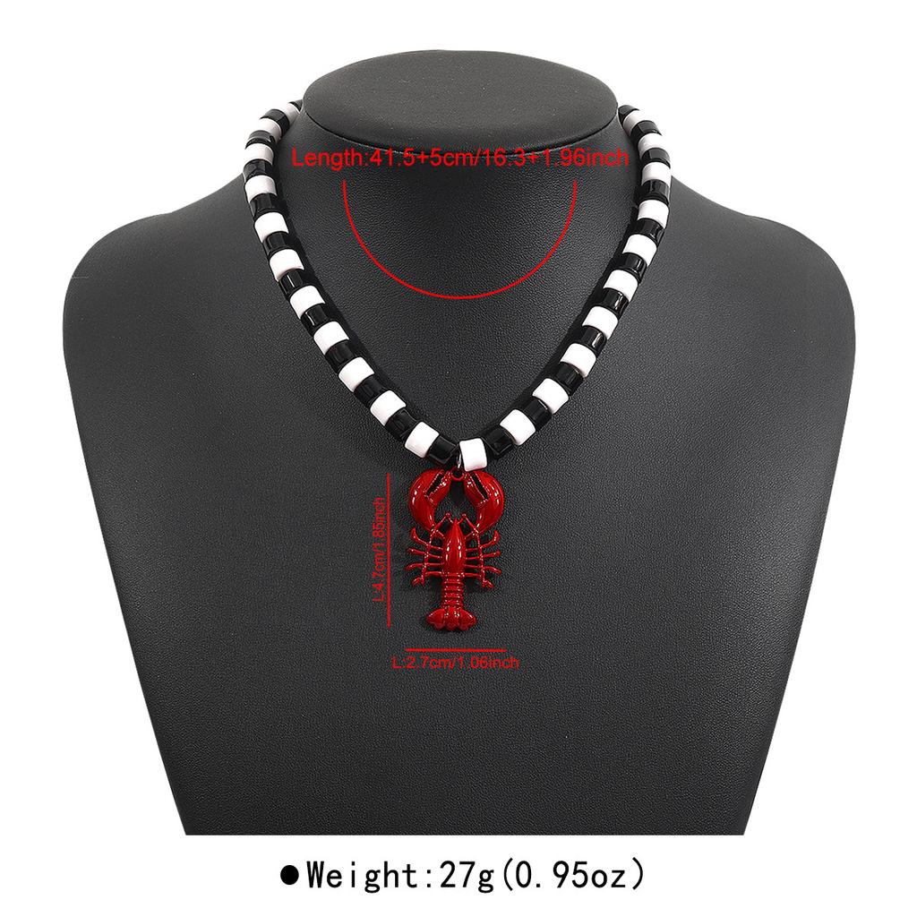 New Bohemia Lobster Pendant Necklace for Women Summer Creative Sea Animal Crystal Beaded Necklace Beach Vacation Jewelry Gift